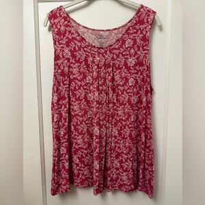 Croft & Barrow Pleated Tank Top XL Pink and White Vine Pattern, New without tags